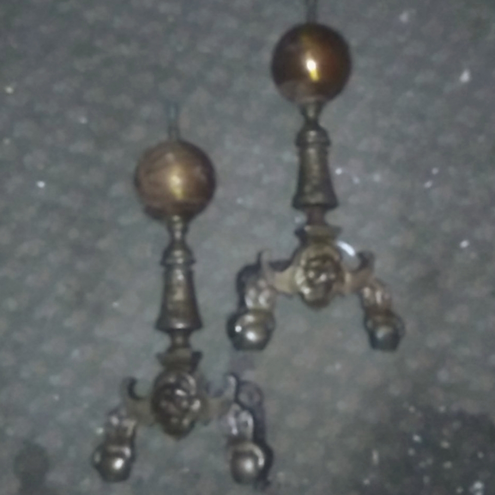 Pr. Vintage brass lion andirons